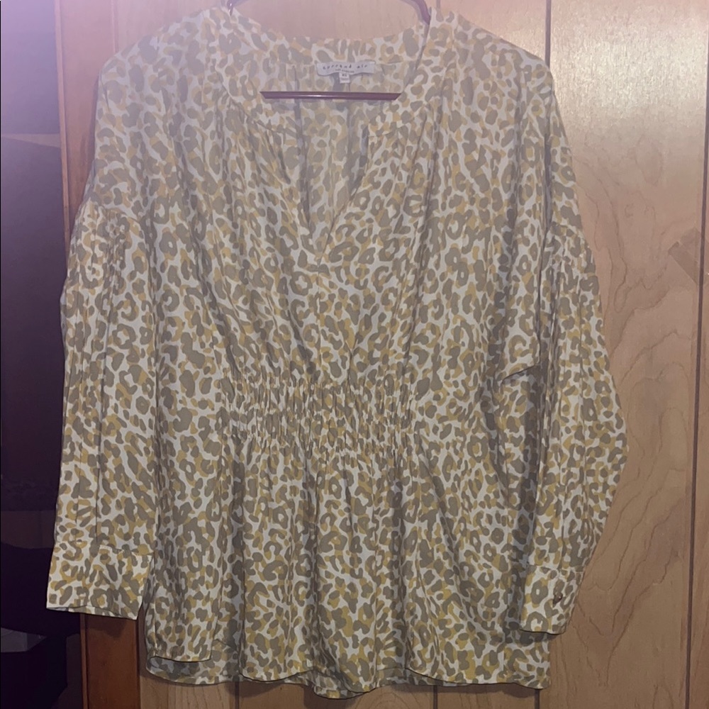 Cato Tan and Cream Ruched 3/4 Sleeve Blouse